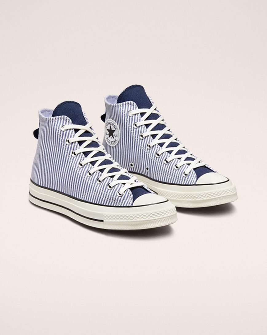 Tenisi Inalti Barbati Converse Chuck 70 Crafted Stripe Albastru Deschis Indigo Negrii | RO IQTWJ487